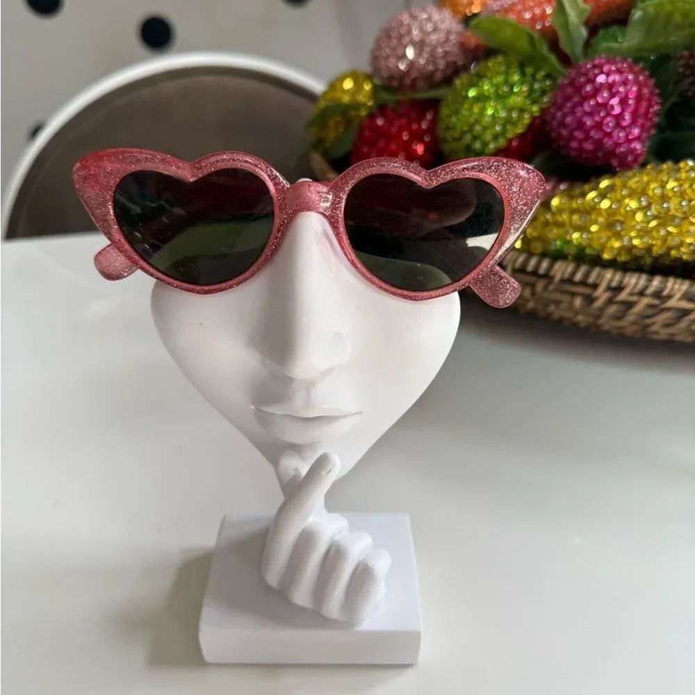 True Vintage 1980s New Wave Made in France Pink Glitter Heart Shaped Sunglasses